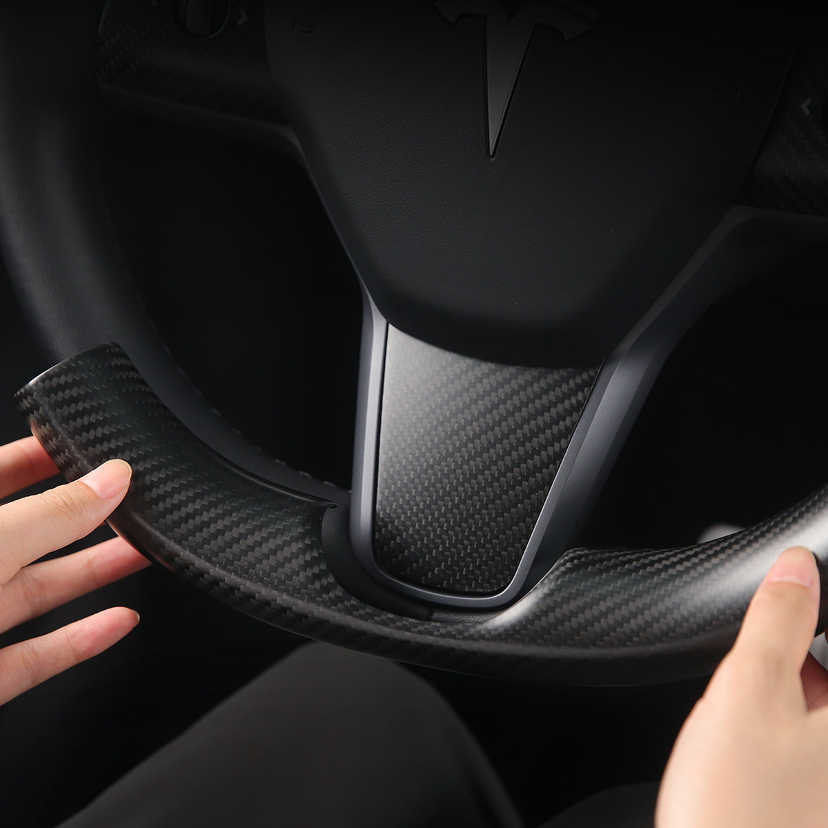 Real Carbon Fiber Steering Wheel Cover For Tesla Model Y Model 3 2021-2023
