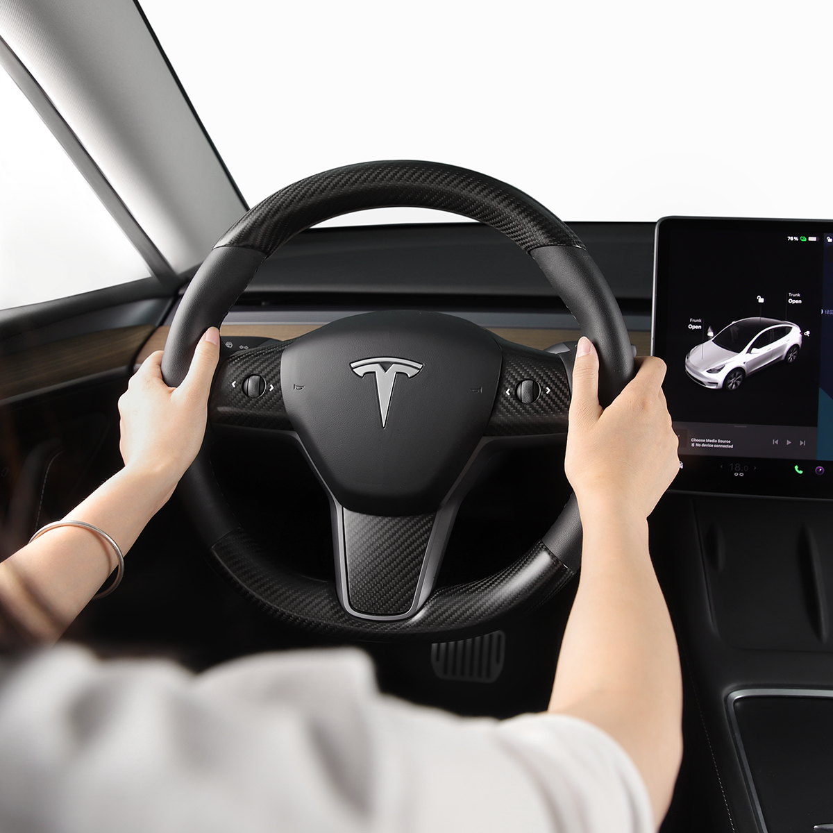 Real Carbon Fiber Steering Wheel Cover For Tesla Model Y Model 3 2021-2023