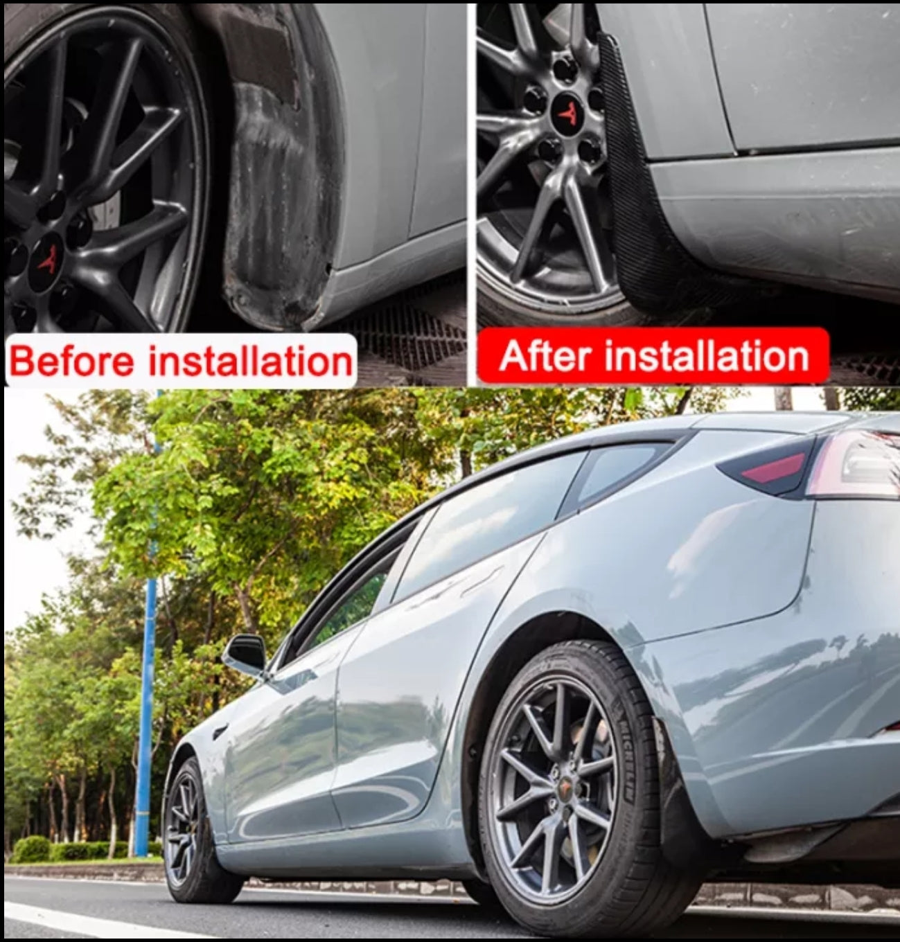 Tesla Model 3 Mud Flaps Front Rear Splash Guards Fender Kit