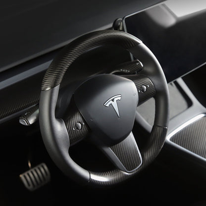 Real Carbon Fiber Steering Wheel Cover For Tesla Model Y Model 3