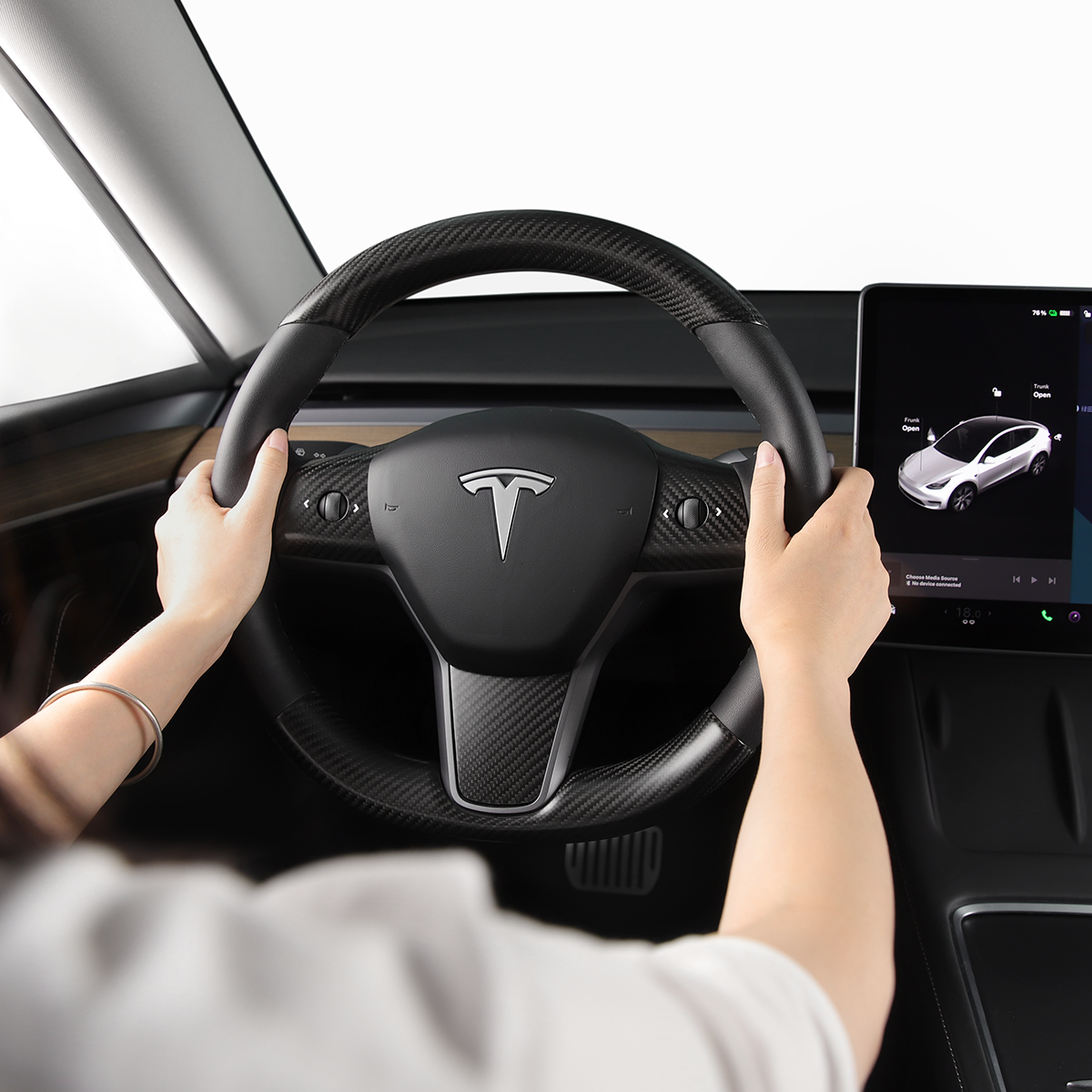 Real Carbon Fiber Steering Wheel Cover For Tesla Model Y Model 3