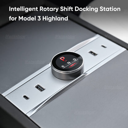 Smart Rotating Gearshift Dock For Tesla Model 3 Highland - With Display & Quick Charge Ports