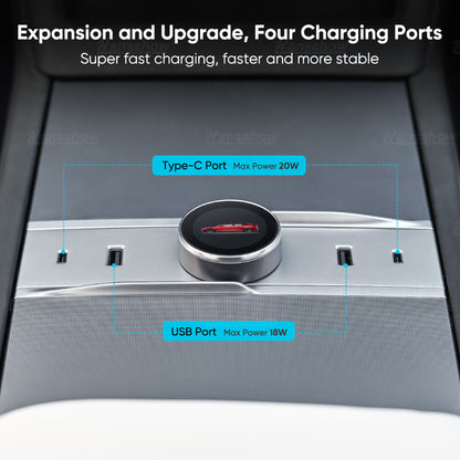 Smart Rotating Gearshift Dock For Tesla Model 3 Highland - With Display & Quick Charge Ports