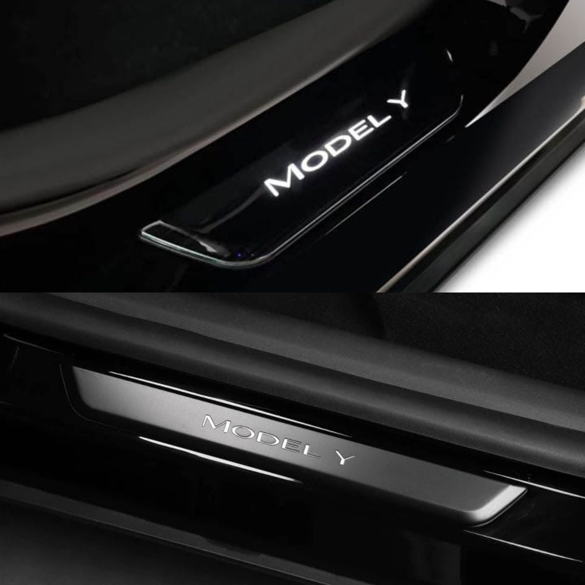 Led Illuminated Black Door Sills Protector Front & Rear For Model Y / 3