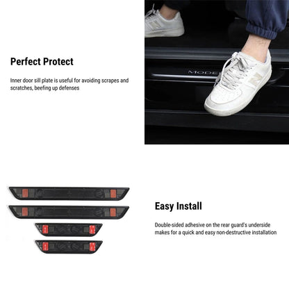 Led Illuminated Black Door Sills Protector Front & Rear For Model Y / 3